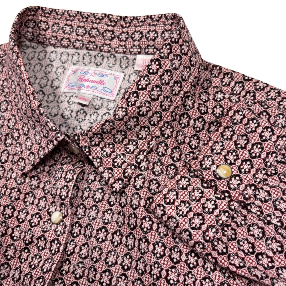 Panhandle Western Shirt Women XXL Maroon Geometric Pearl Snap Rodeo Cowgirl NICE